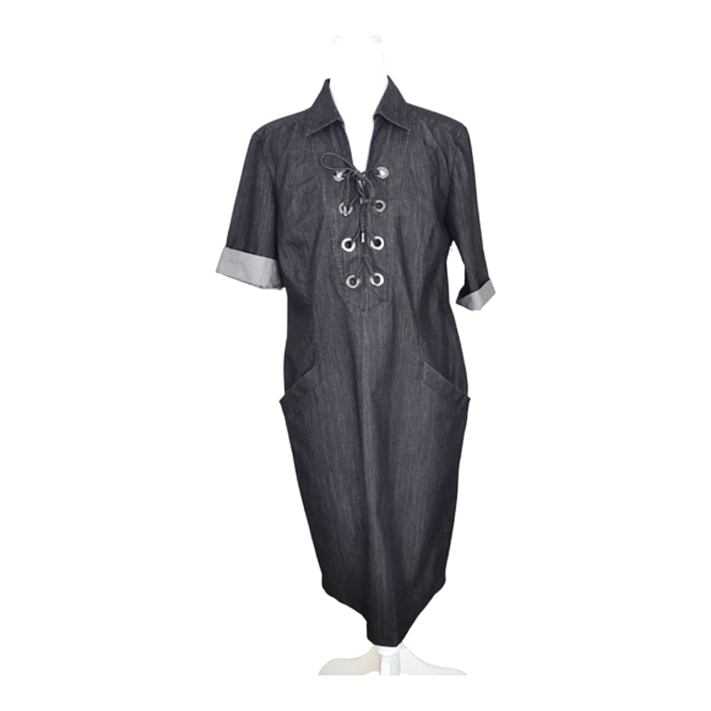 Lafayette 148 New York Nissa Denim Lace-Up Grommet Dress Size 8
